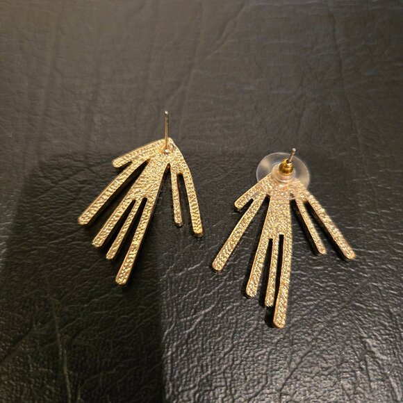Gold and Black Rhinestone Fan Earrings - Picture 3 of 3